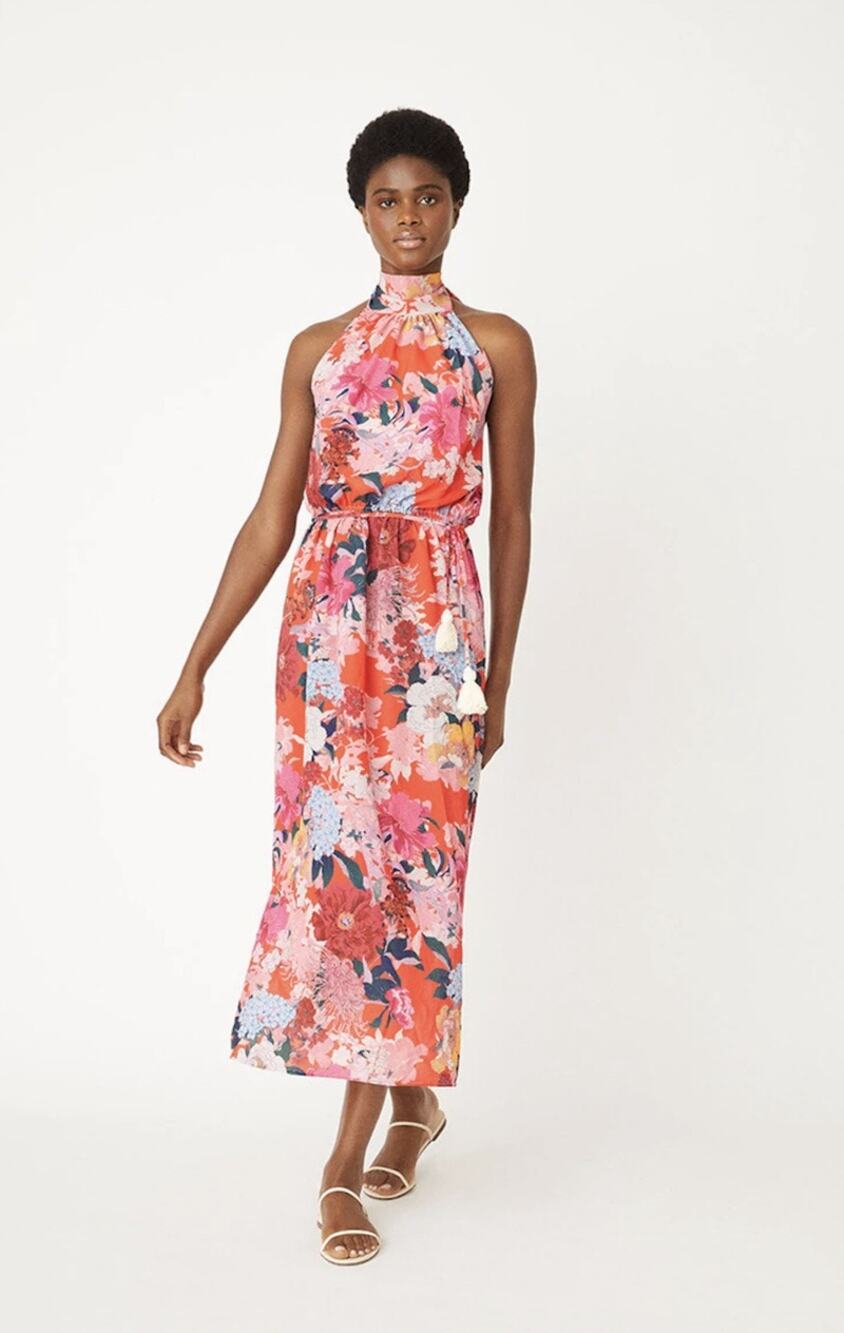 Cara Cara Allison Pink Japanese Floral Open Back Maxi Sundress XS